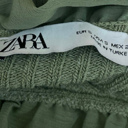 Zara Green Ruffle Flounce Long Sleeve Ribbed Knit Tie Cardigan Crop Top Size S