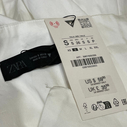 NEW Zara Women's White Pleated Mid Waist Asymmetric A Line Midi Skirt Size S