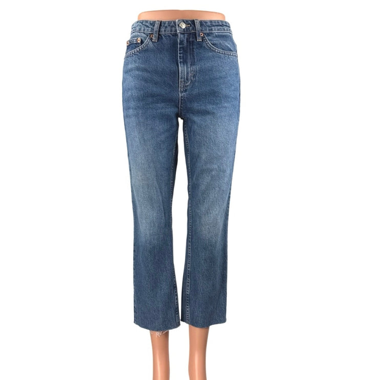 Topshop Women's Blue High Waisted Flared Bootcut Cropped Denim Jeans Size 25