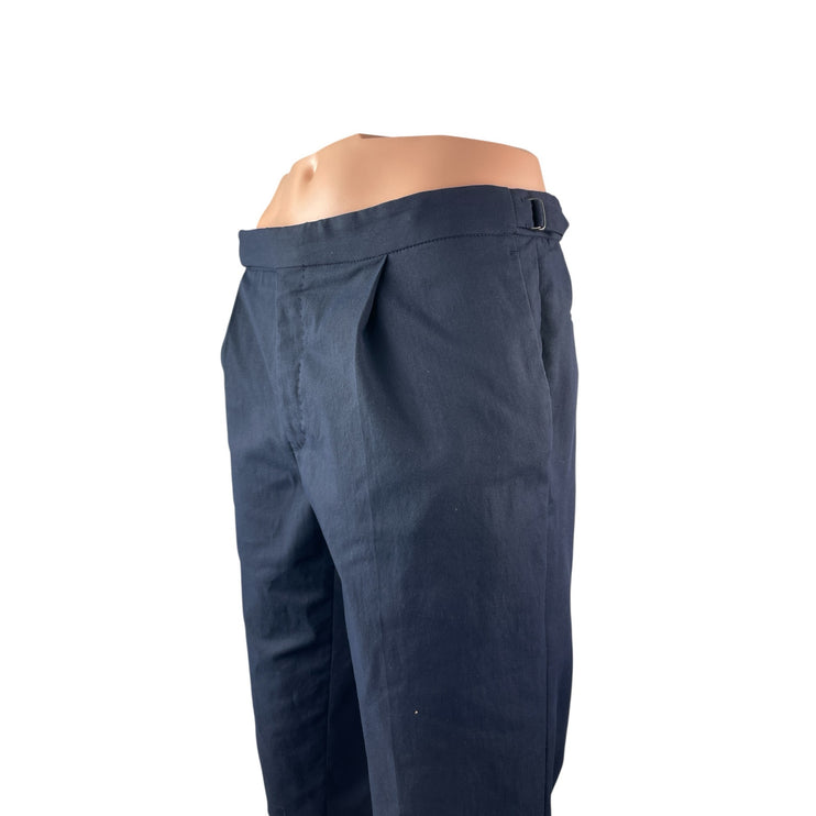 Incotex Men's Navy Blue Tapered Fit Pleated Straight Leg Trousers Pants Size 50