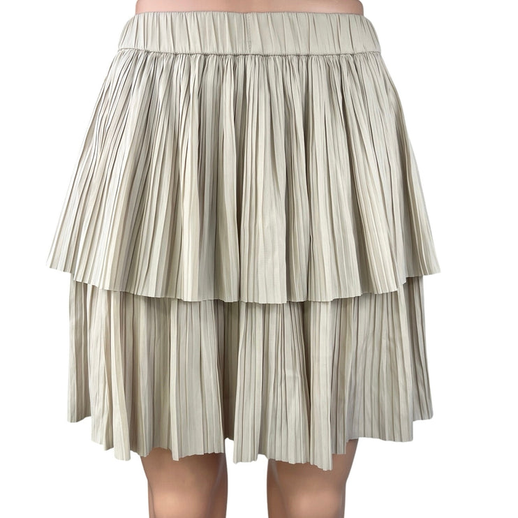 Berenice Cream White Elastic Waist Pleated Layered Tiered A-Line Mini Skirt 36