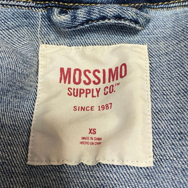Mossimo Blue Button Down Long Sleeve Distressed Cropped Denim Jeans Jacket Sz XS