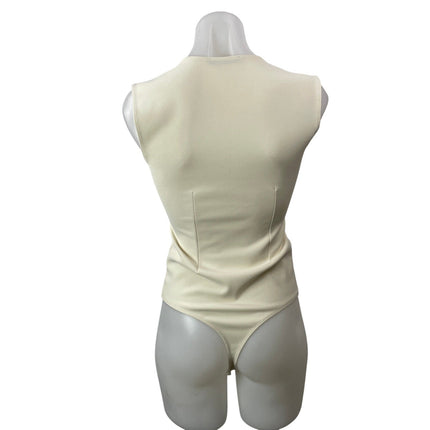 Abercrombie & Fitch Women's Cream Sleeveless Crepe Plunge V-neck Bodysuit Top M