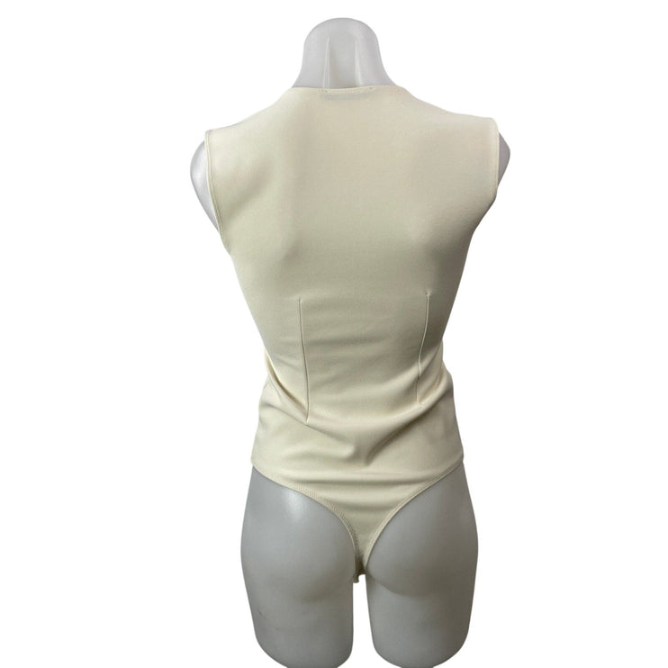 Abercrombie & Fitch Women's Cream Sleeveless Crepe Plunge V-neck Bodysuit Top M