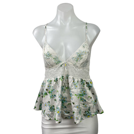 Victoria's Secret Green Floral Lace Sleeveless Cami Tank Peplum Blouse Top M