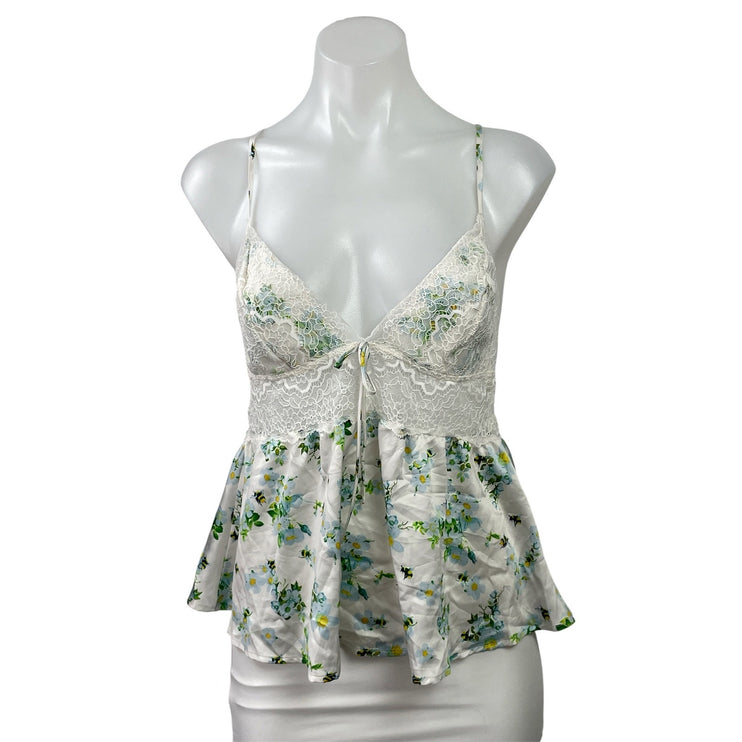 Victoria's Secret Green Floral Lace Sleeveless Cami Tank Peplum Blouse Top M