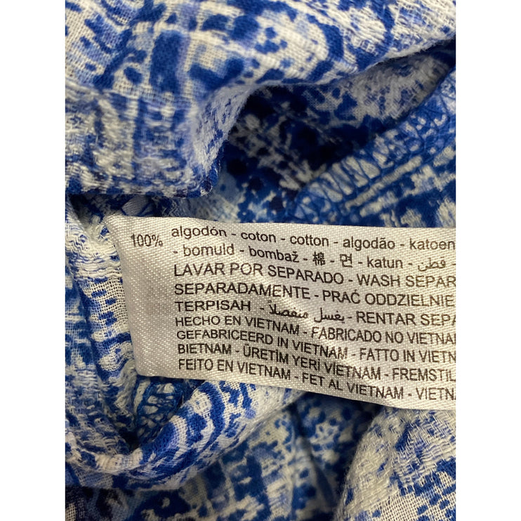 ZARA Blue White Paisley Short Sleeve Button Down Collared Midi Shirt Dress Sz S