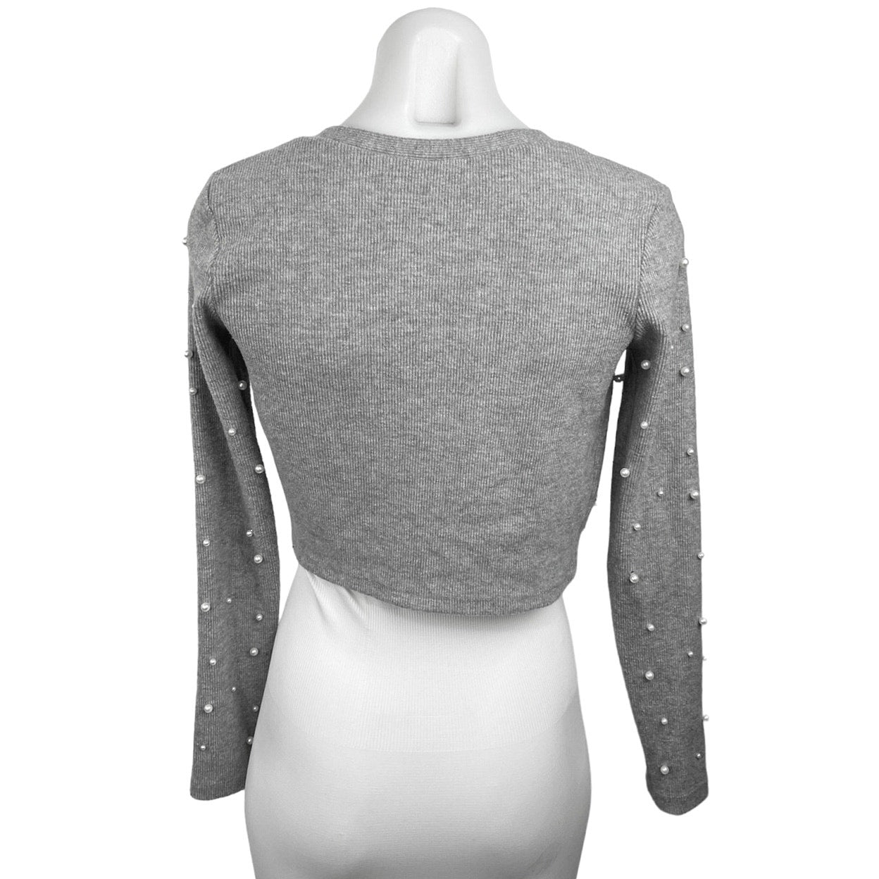 Zara Gray Cropped Zara Grey Cropped Cardigan SHORT SLEEVE KNIT SWEATER