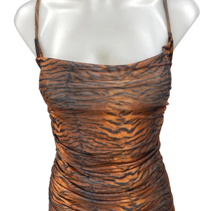 Polly Black Brown Tiger Animal Print Sleeveless Cami Tank Mini Bodycon Dress 2