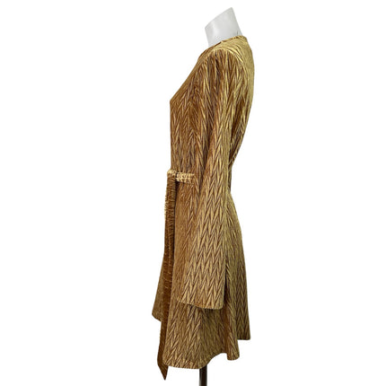 NEW Dress Forum Gold Velvet Velour Chevron Long Sleeve Tie A Line Mini Dress M