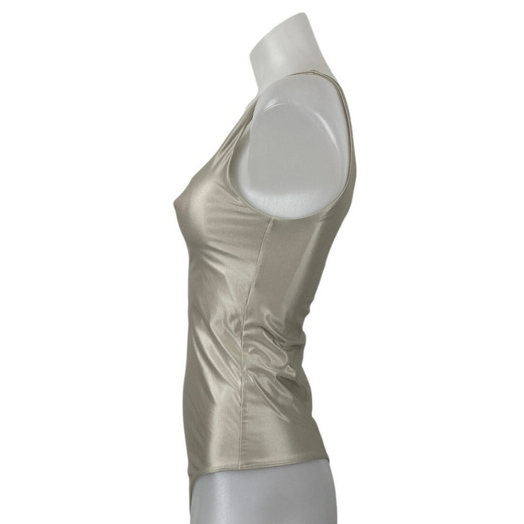 Aritzia Babaton Satinette Metallic Square Neck Sleeveless Tank Bodysuit Top Sz S