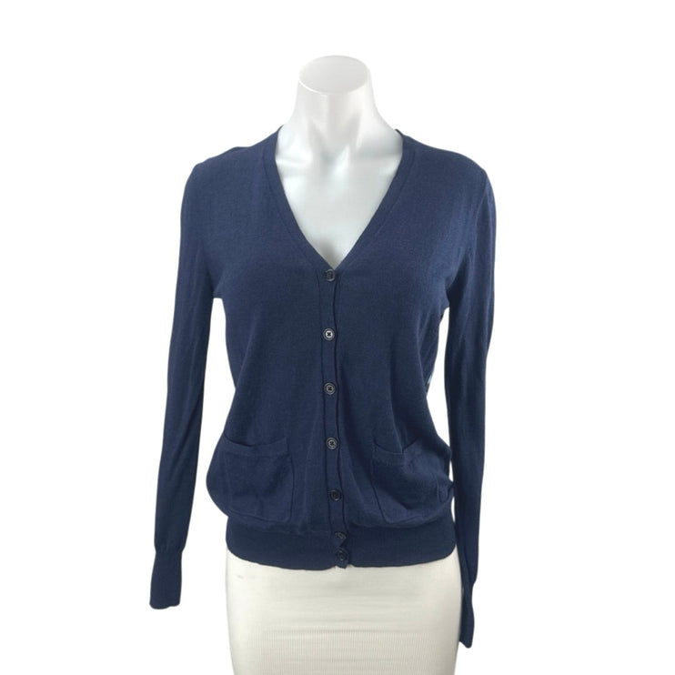 Barney's New York Co-Op Navy Blue Floral Button Up Cardigan Sweater Top Size S