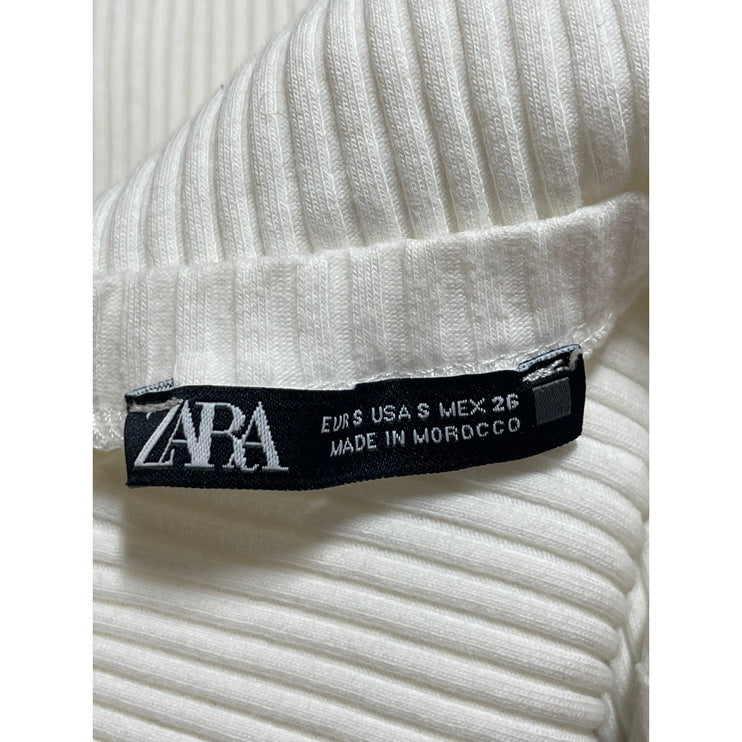 Zara Women's White Cold Shoulder Short Sleeve Rib Knit Blouse Crop Top Size S