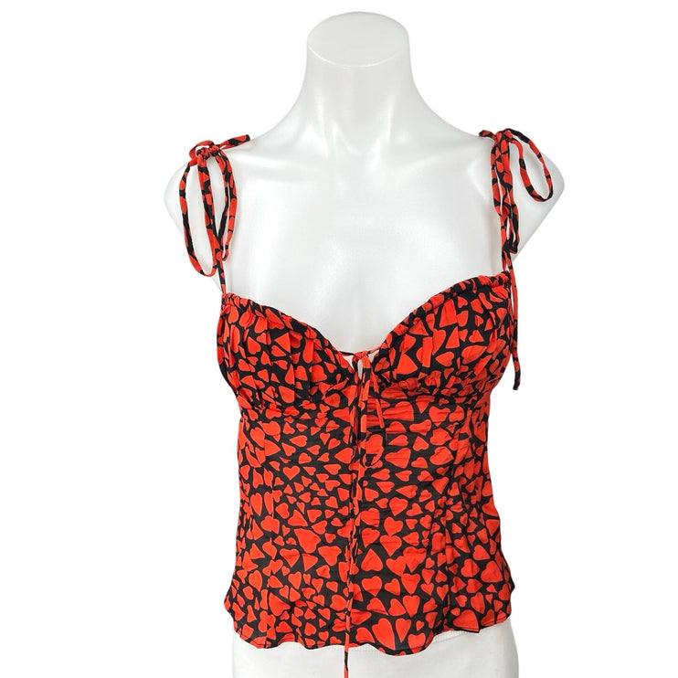 Realisation Par The Ana 100% Silk Red Sid Bustier Cami Sleeveless Hearts Top S