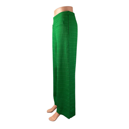 MNG Mango Women Green Tweed High Rise Straight Palazzo Wide Leg Trousers Pants 6
