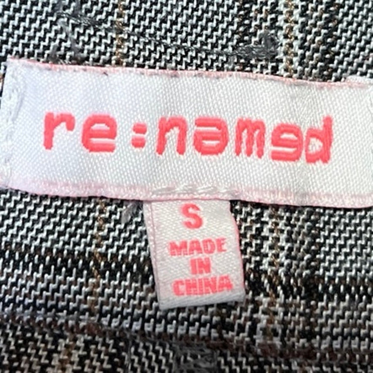 Re:named Gray Plaid Checkered Belted Tie Pleated Mini Casual Paperbag Shorts S