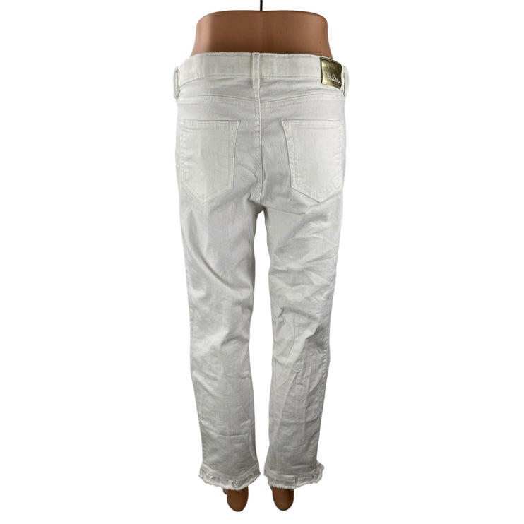 Lily Pulitzer Women's White Frayed Hem High Rise Straight Denim Jeans Pants 10