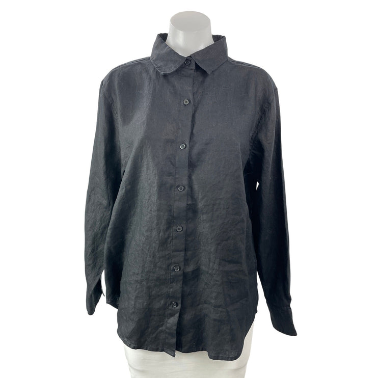Aritzia Little Moon 100% Linen Womens Black Long Sleeves Button Down Shirt Top S