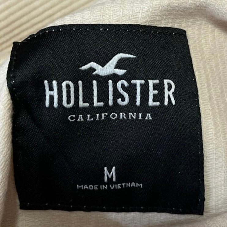 Hollister Cream Corduroy Long Sleeve Zip Up Drawstring Hoodie Active Jacket Sz M