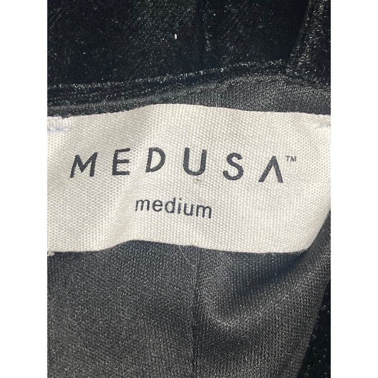 Medusa Women's Black Faux Suede Sleeveless Squareneck Crop Corset Tank Top Sz M