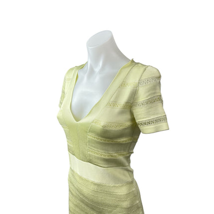 French Connection Yellow Green Short Sleeve Knit Bandage Sheath Mini Dress Sz 6