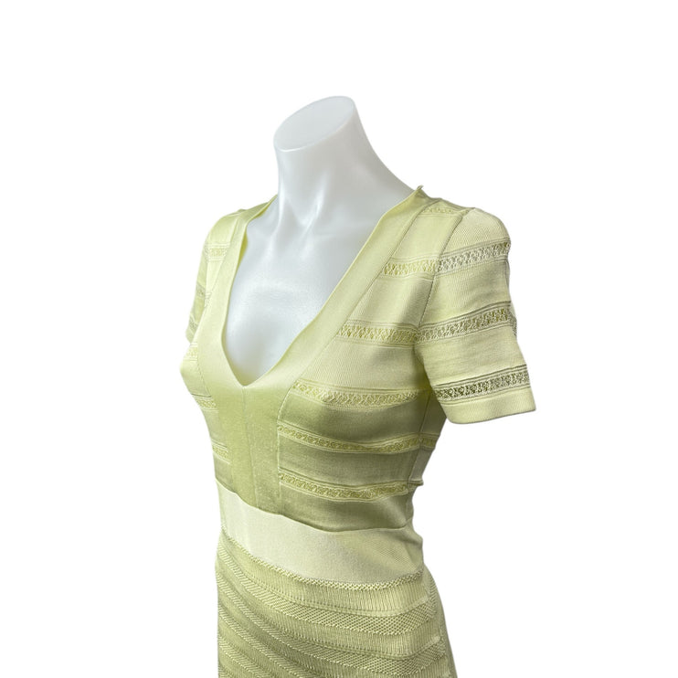 French Connection Yellow Green Short Sleeve Knit Bandage Sheath Mini Dress Sz 6