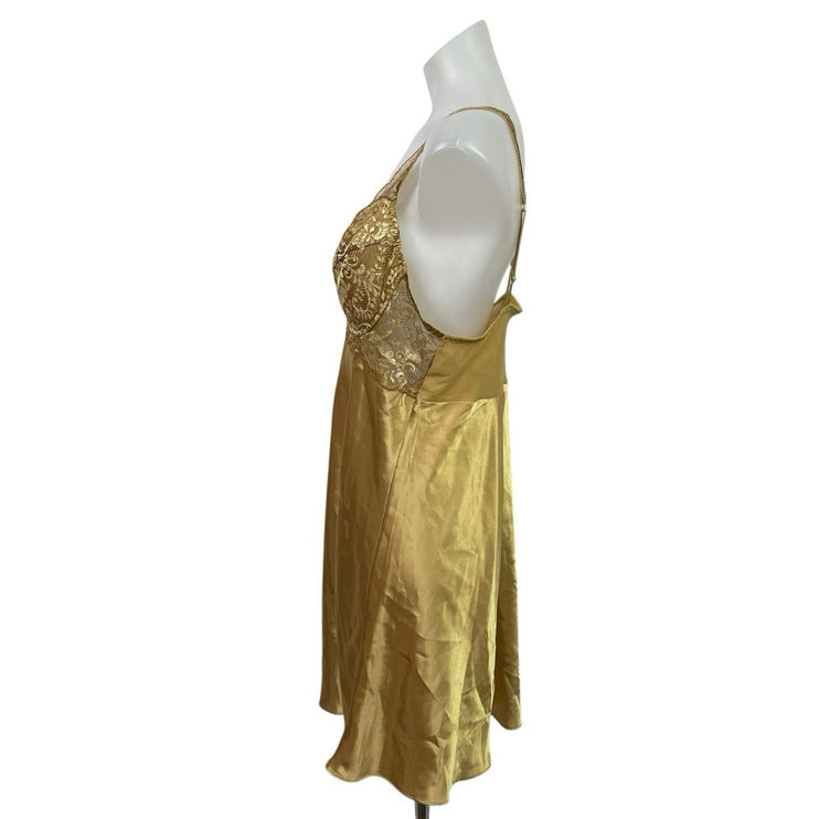 Vintage 90's Victoria's Secret Gold Lace Satin Sleepwear Slip Tank Dress Size L