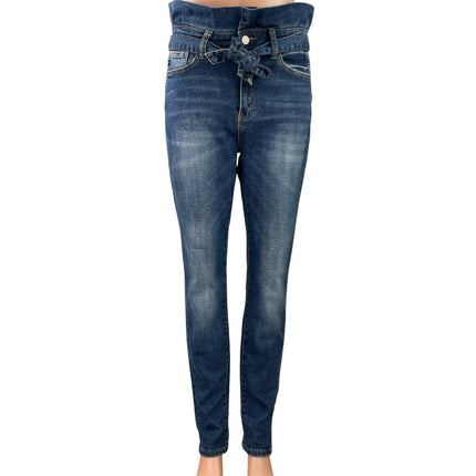Kancan Women's Blue High Waisted Belt Dark Wash Skinny Denim Jeans Size 7/27