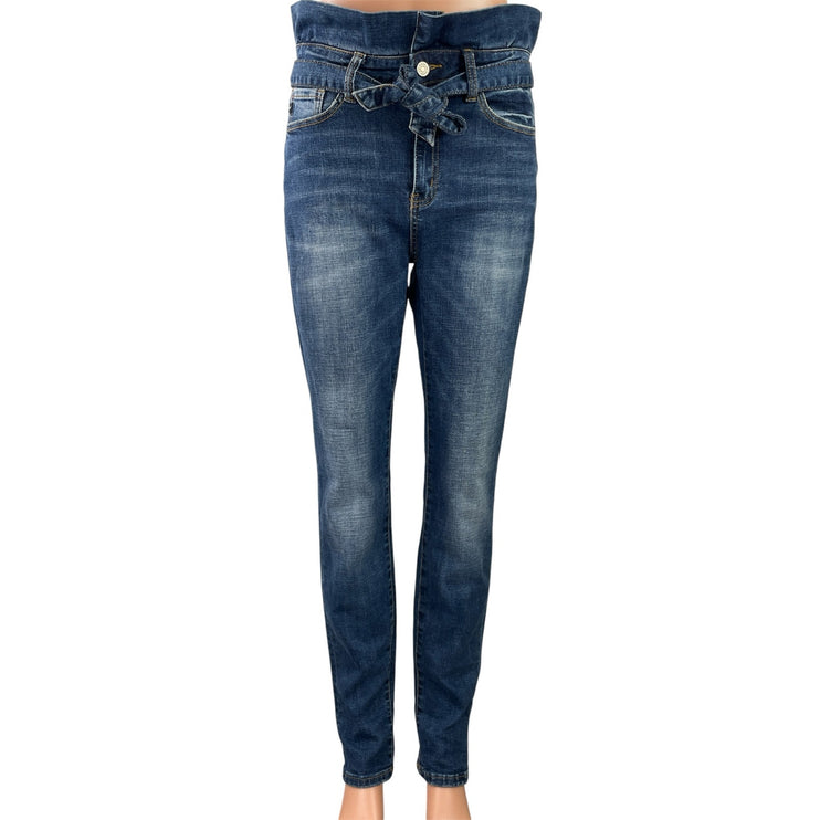 Kancan Women's Blue High Waisted Belt Dark Wash Skinny Denim Jeans Size 7/27