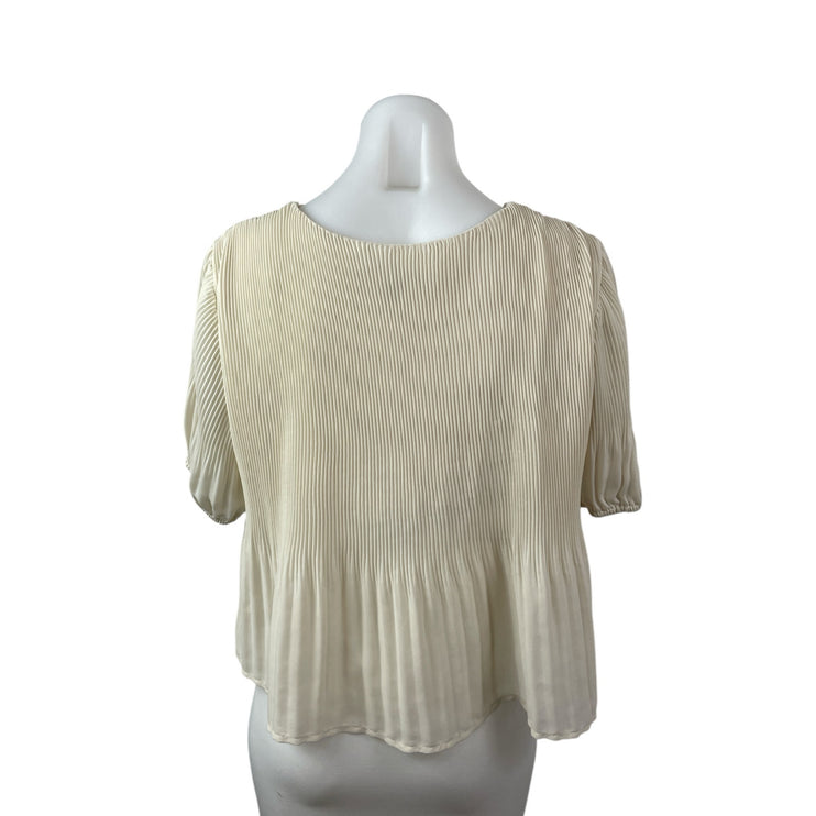 Lulus Women's Beige Short Sleeve Ribbed Knit V Neck Boxy Loose Blouse Top Size S