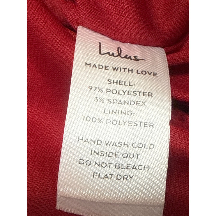 Lulus Women Red Silk Satin Long Puff Sleeve Square Neck Mini Sheath Dress Size S