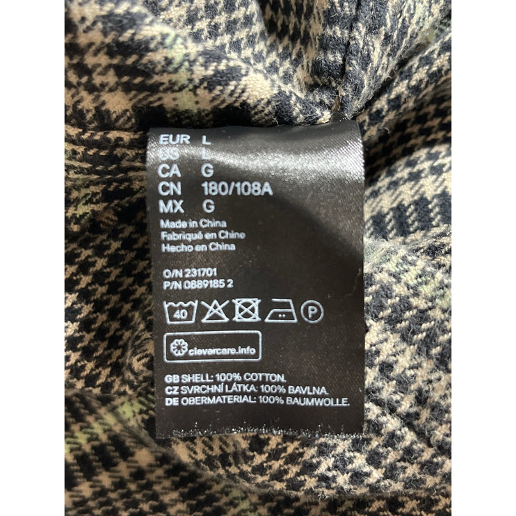 H&M Black Plaid Check Flannel Collared Long Sleeve Shirt Shacket Coat Jacket L