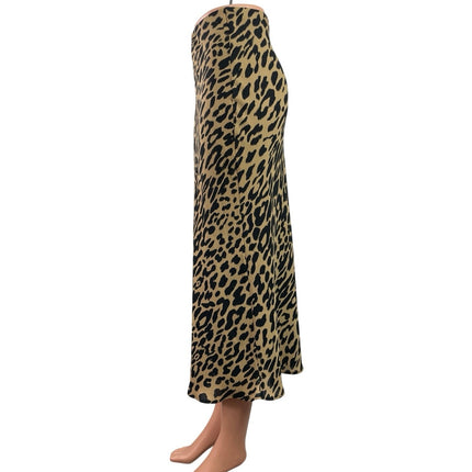 Banana Republic Beige Leopard Animal Print High Waist Flare Midi Skirt Size L