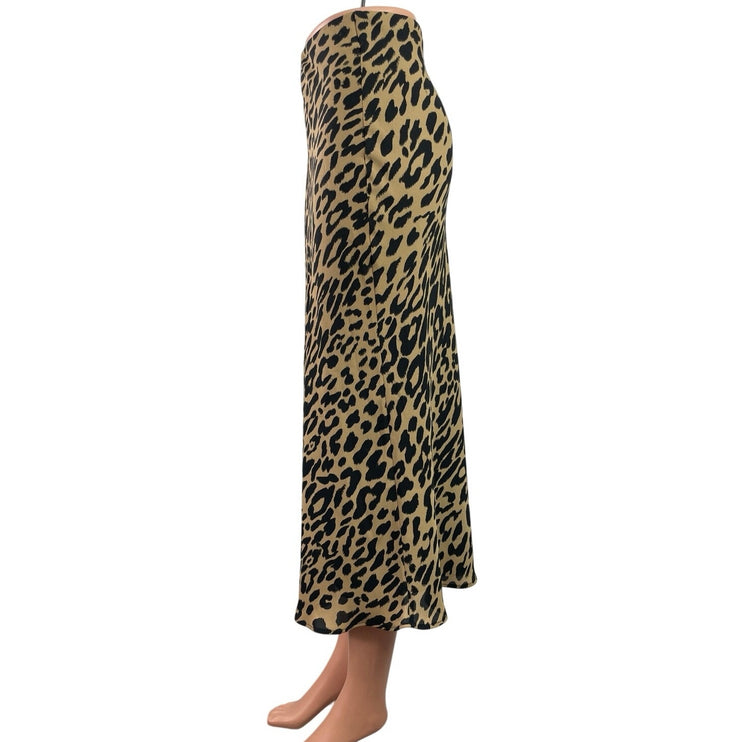 Banana Republic Beige Leopard Animal Print High Waist Flare Midi Skirt Size L