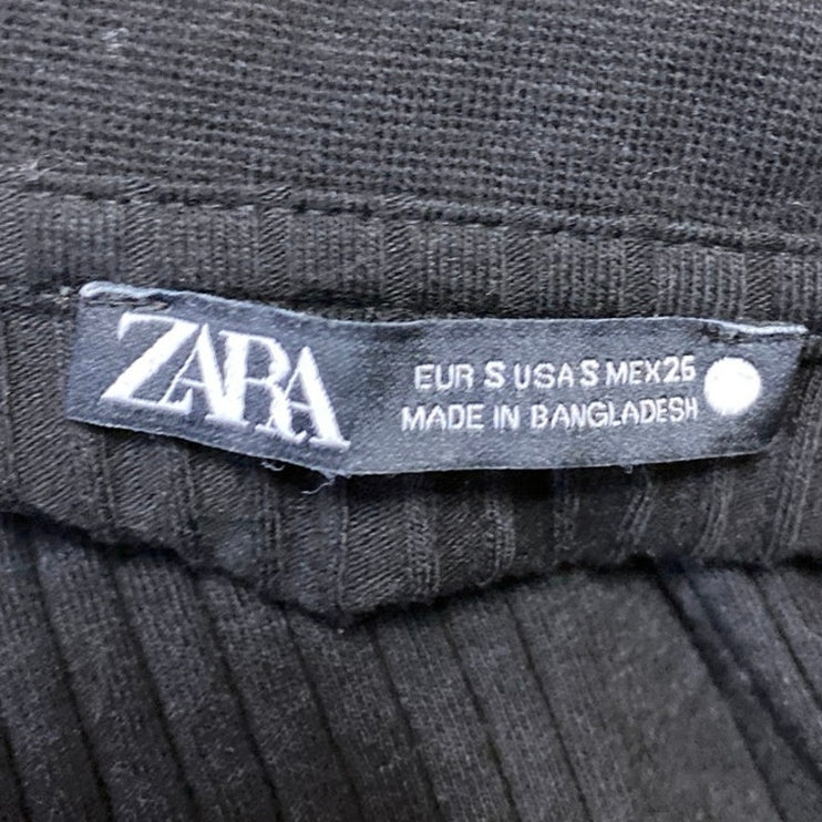 Zara Women's Black Sleeveless Rib Knit Collar V Neck Polo Tank Crop Top Size S