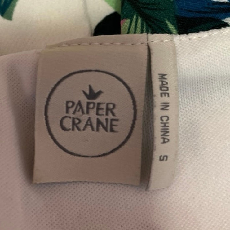 Paper Crane Green Floral Sleeveless Spaghetti Strap Mini Fit & Flare Dress Sz S