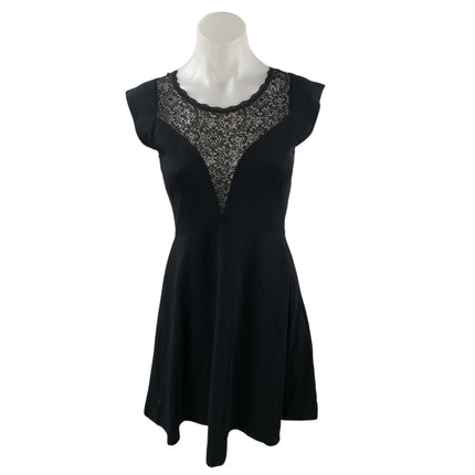NEW French Connection Black Floral Lace Cap Sleeve Mini Flare A-Line Dress Sz 6