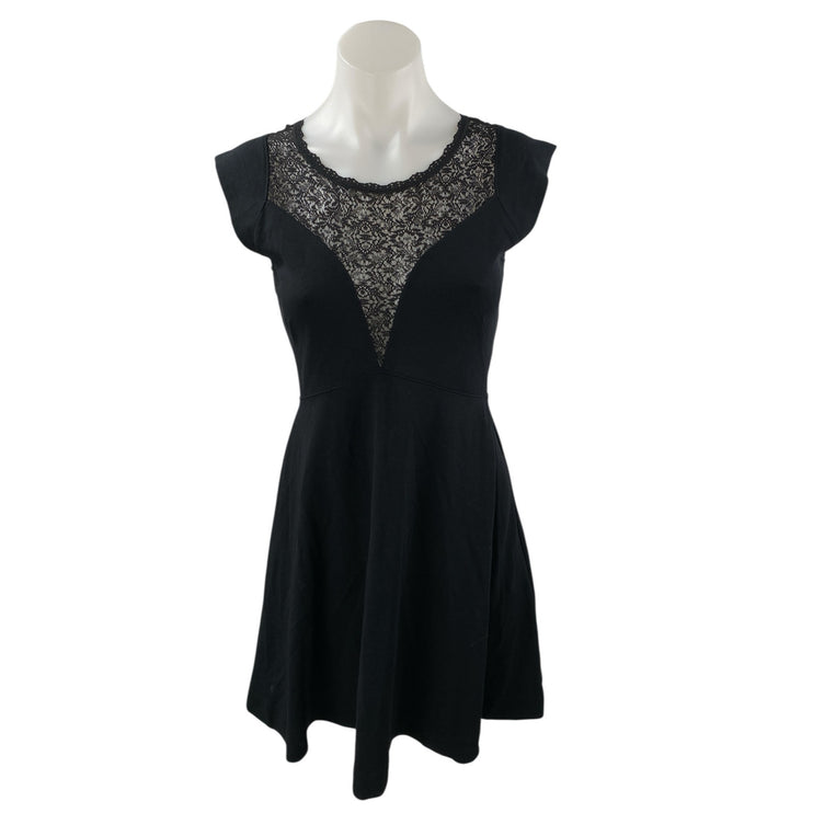 NEW French Connection Black Floral Lace Cap Sleeve Mini Flare A-Line Dress Sz 6