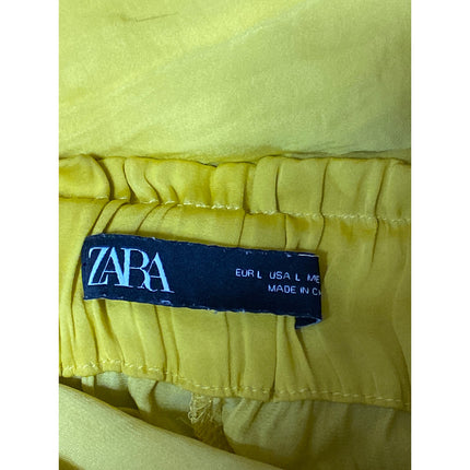 Zara Women's Yellow High Rise Pull On Pleated Wide Leg Trousers Pants Size L