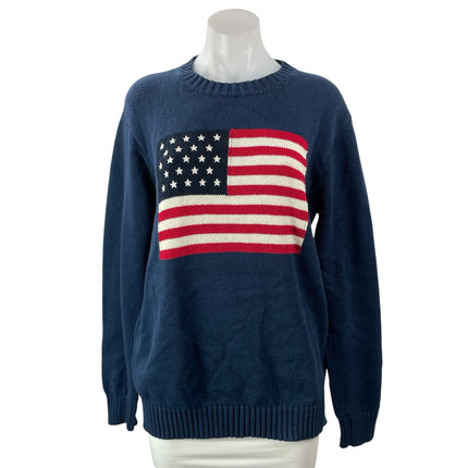 Brandy Melville Women's Dark Blue Long Sleeves American Flag Knit Sweater Top M