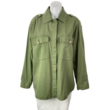 Zara Women's Olive Green Long Sleeves Flap Pockets Utility Overshirt Jacket Sz S