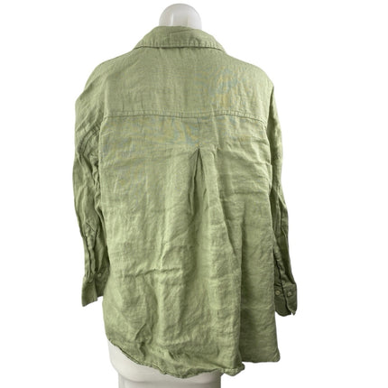 Zara Women's Green Long Sleeve Relaxed Fit Pocket Button Down Shirt Top Size M