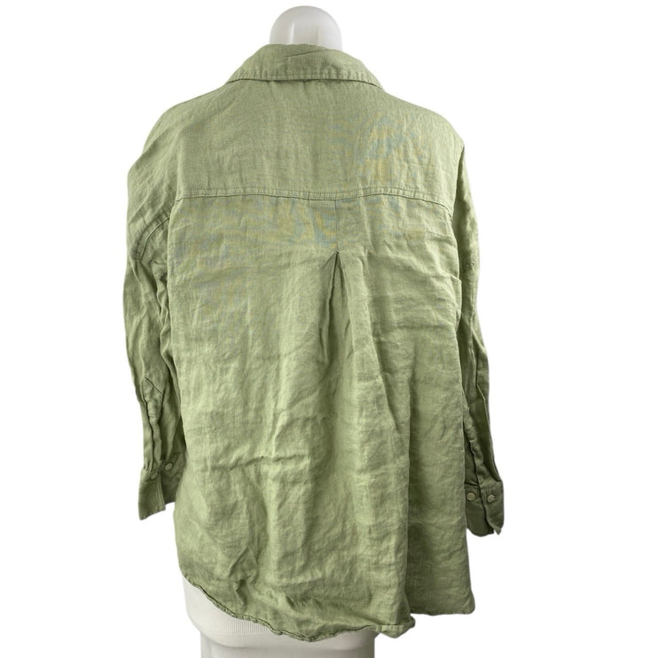 Zara Women's Green Long Sleeve Relaxed Fit Pocket Button Down Shirt Top Size M