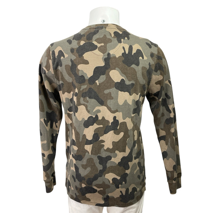 Buckhorn River Mens Green Camo Camouflage  Long Sleeve Henley Sweater Top Size M