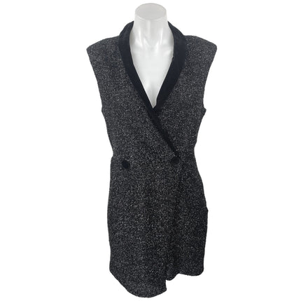 Topshop Tinsel Women's Black Metallic Sleeveless Mini Tuxedo Wrap Dress Size 8