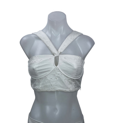 Zara Women's White Embroidered Bustier Cutout Smocked Sleeveless Crop Top Size S
