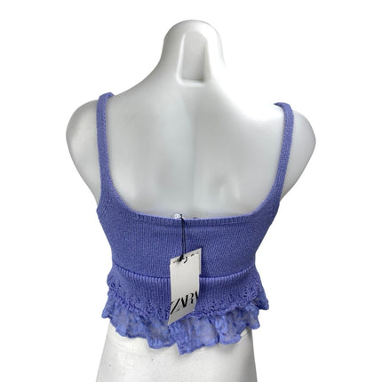NEW Zara Purple Ruffle Lace Sleeveless Cami Square Neck Peplum Tank Crop Top S