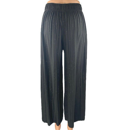 Women's Black High Rise Glitter Sparkly Pleated Wide Leg Trousers Pants Size S/M