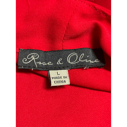 Rose & Olive Women's Red Sleeveless V-Neck Pleated Tank Shirt Blouse Top Size L