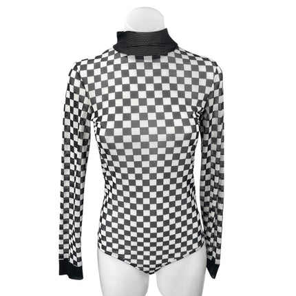I.AM.GIA Nightrider Black White Checkered Mock Long Sleeve Bodysuit Top Size L